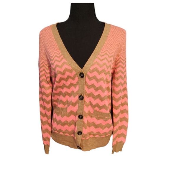 Wallace Coral Tan Chevron Cardigan Medium - Picture 1 of 5